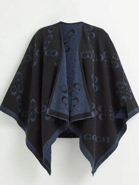 COACH Signature Poncho - Reversible Black/Navy Blue